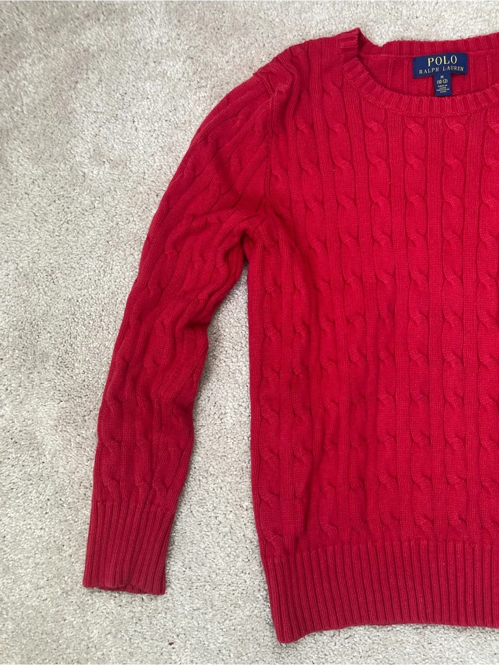 Polo by Ralph Lauren Red Cable Knit Crew Sweater